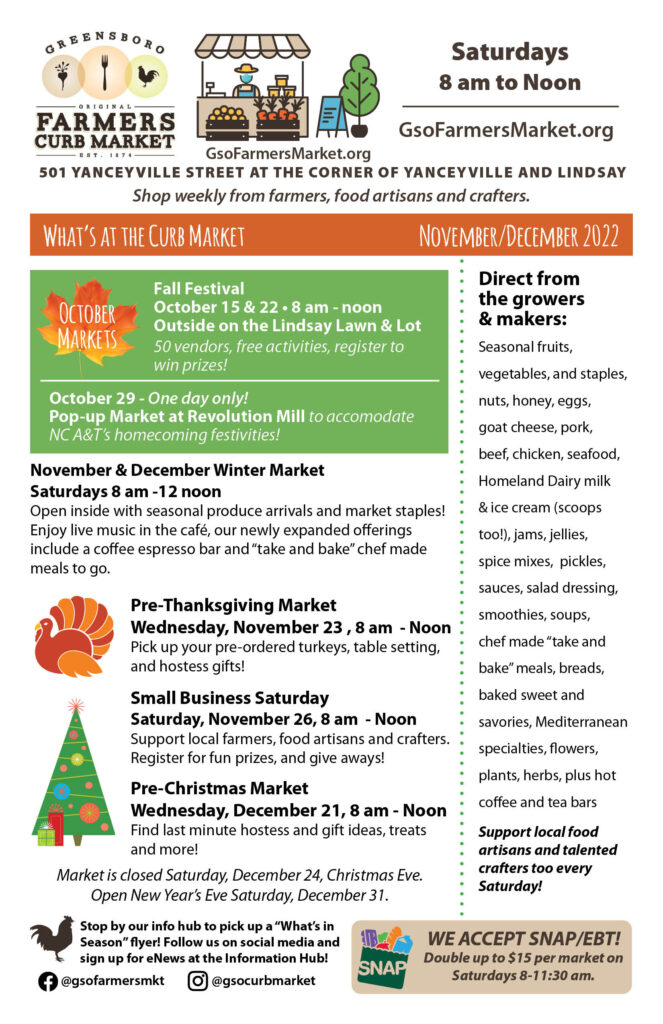 November and December Events at the Market